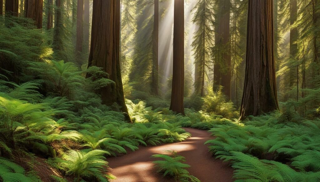 hiking trail in redwood forest